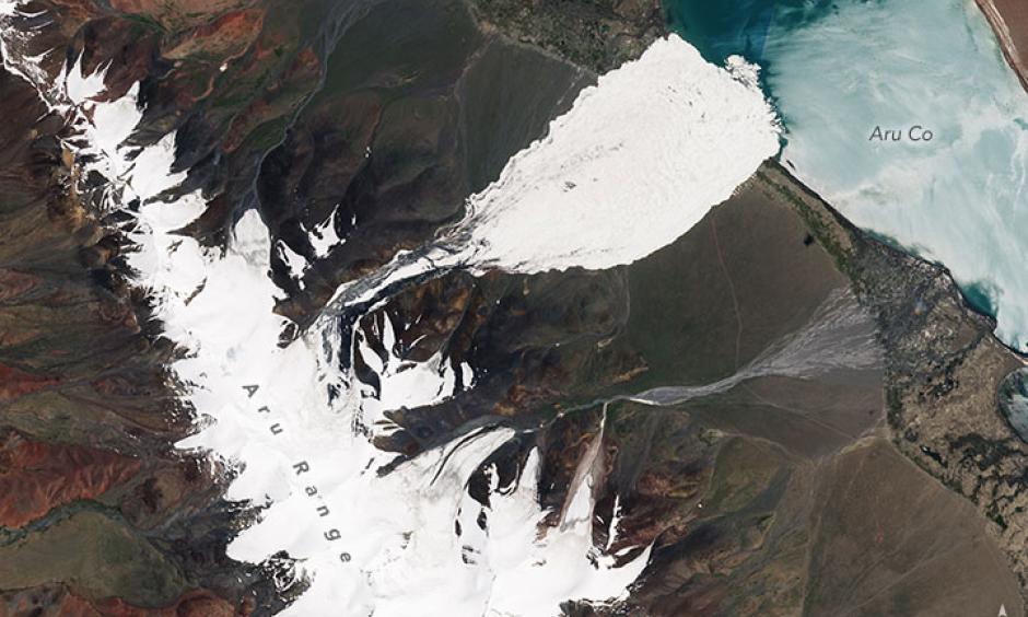 Photo shows the damage an ice avalanche in Tibet's Rutog county. Image: NASA Earth Observatory