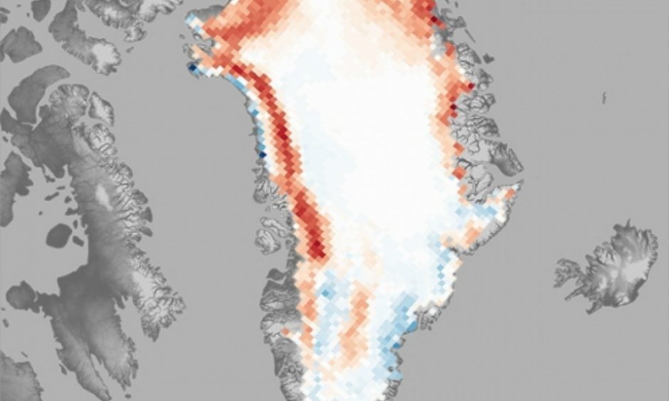 Melt days in June-August 2015 compared to the 1981–2010 average. Image: NOAA