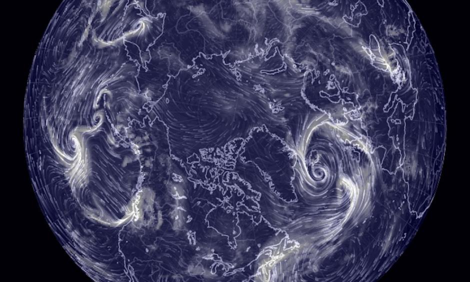Computer model visualization of total precipitable water across the Arctic region. Image: Earth Simulator