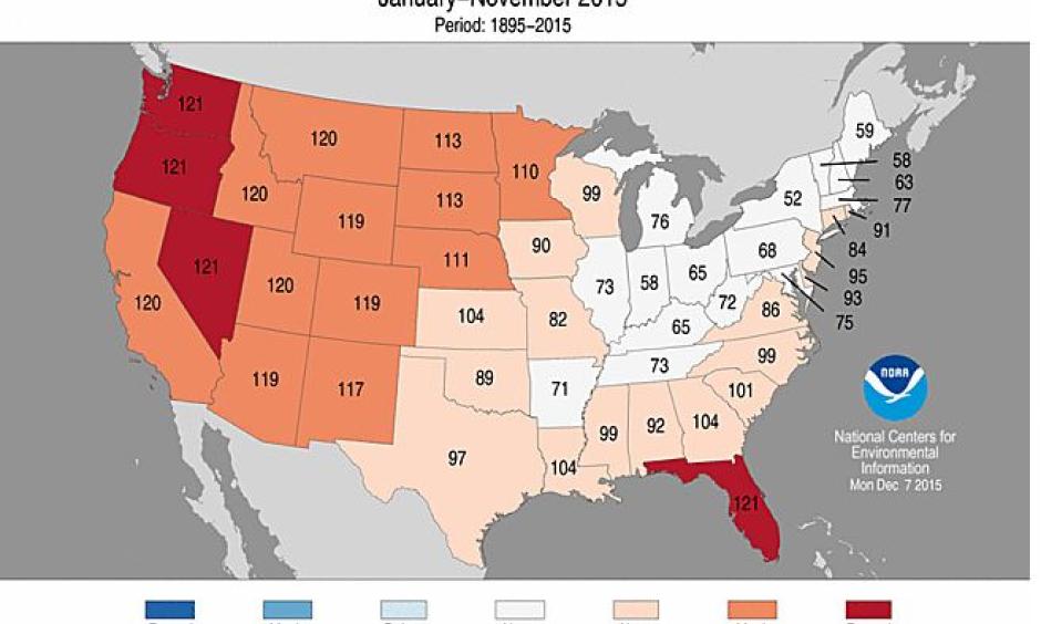 Florida is one of four states maxing out heat records. Image: NOAA