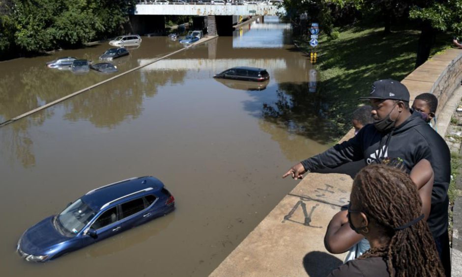 Cars and trucks are stranded by high water Thursday, Sept 2, 2021, on the Major Deegan Expressway in Bronx borough of New York as high water left behind by Hurricane Ida still stands on the highway hours later.