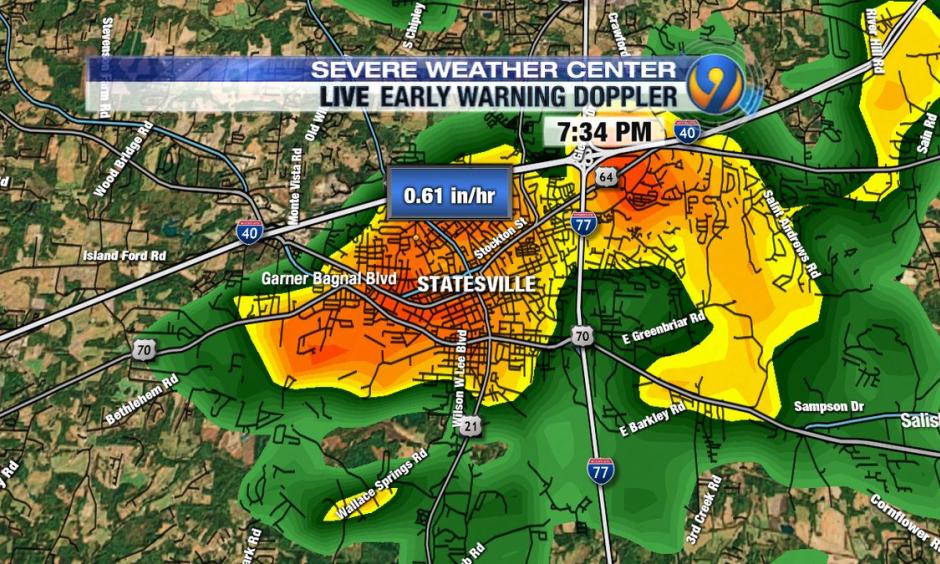 Not what we wanted to see in Statesville this evening - watch for more potential flooding. Image: @SUdelsonWSOC9, Twitter