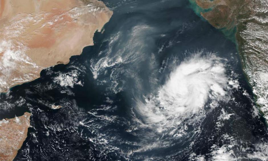 VIIRS image of Megh in its formative stages over the Arabian Sea on November 4, 2015. Image credit: NOAA.