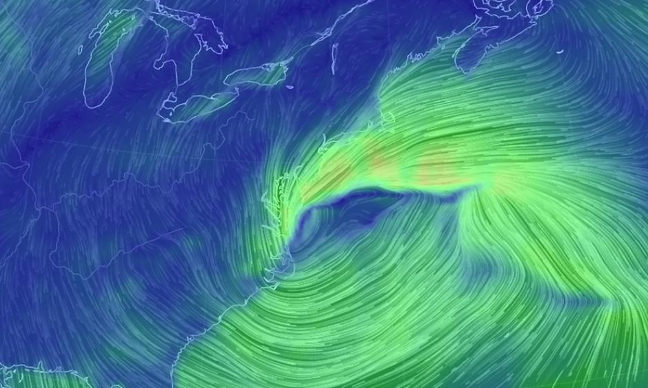 Simulated winds from the storm, based solely on GFS model projections. Image: Earth Simulator