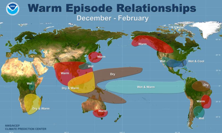 he typical shifts from normal climatic condition during the Northern Hemisphere winter (December - February) during El Niño episode. Image: NOAA