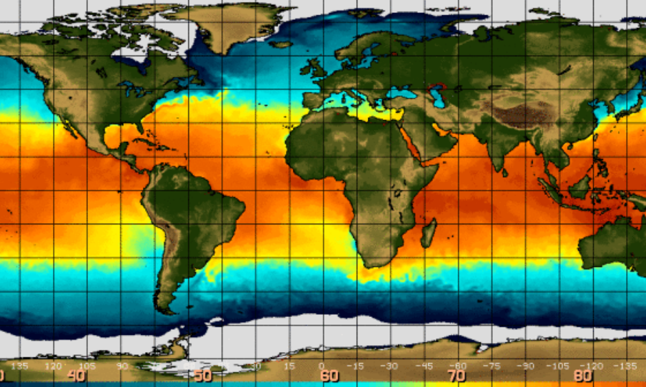 Sea surface temperature in the equatorial Pacific Ocean are unusually warm, due to El Nino. Image: NOAA