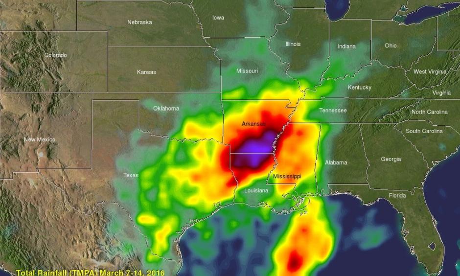 Global Precipitation Measurement satellite depiction of rainfall totals in the South. Image: NASA