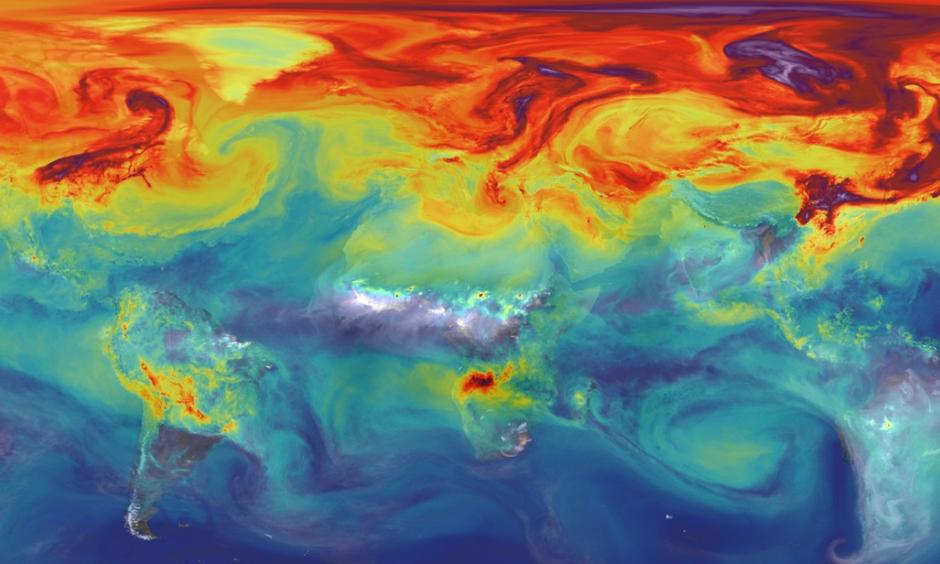 Carbon dioxide in Earth's atmosphere if half of global-warming emissions are not absorbed. Image: NASA