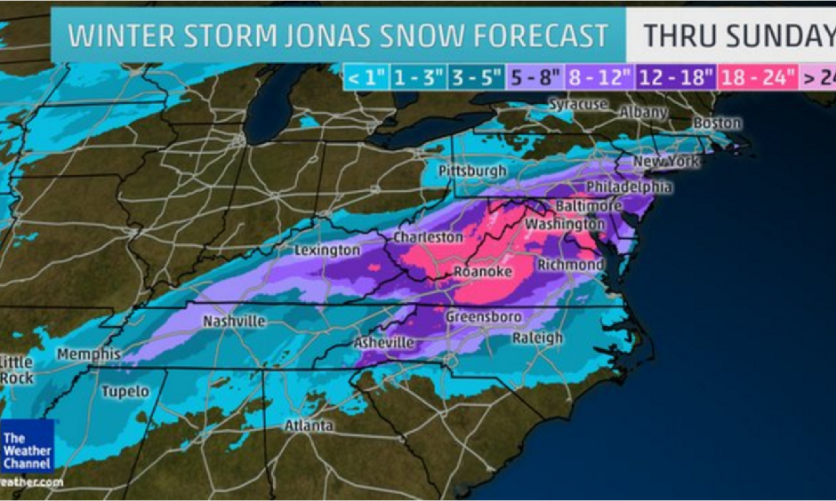 Snowfall forecast. Image: The Weather Channel