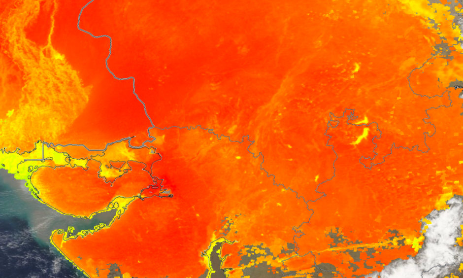 These are ground temperatures measured from the NASA Aqua satellite on Tuesday. They were over 50°C in NW India. Image: AGU Blogosphere