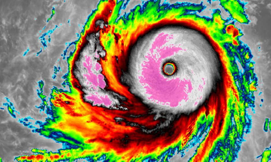 Infrared satellite image of Typhoon Soudelor on August 3.