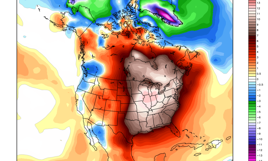 Temperature departures from normal from Dec. 21-26. Credit: Weatherbell