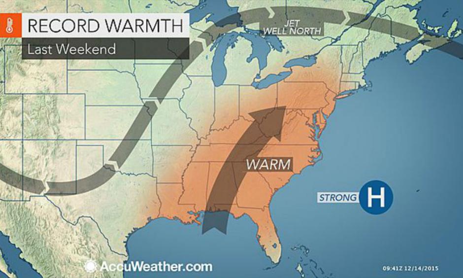 Warmth built across much of the eastern United States this past weekend. Image Credit: AccuWeather