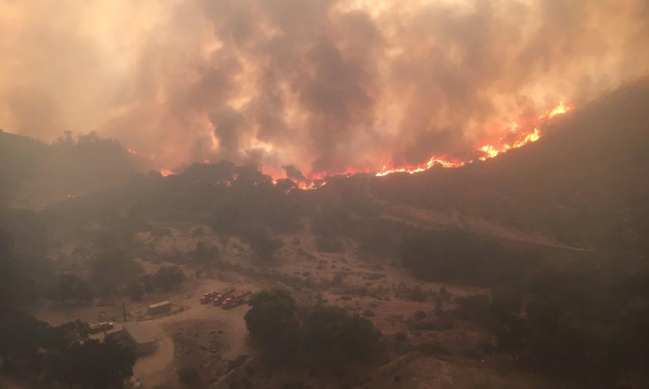 The view from a Los Angeles County Fire Department helicopter over Soledad Canyon. Photo: LACFD Air Operations