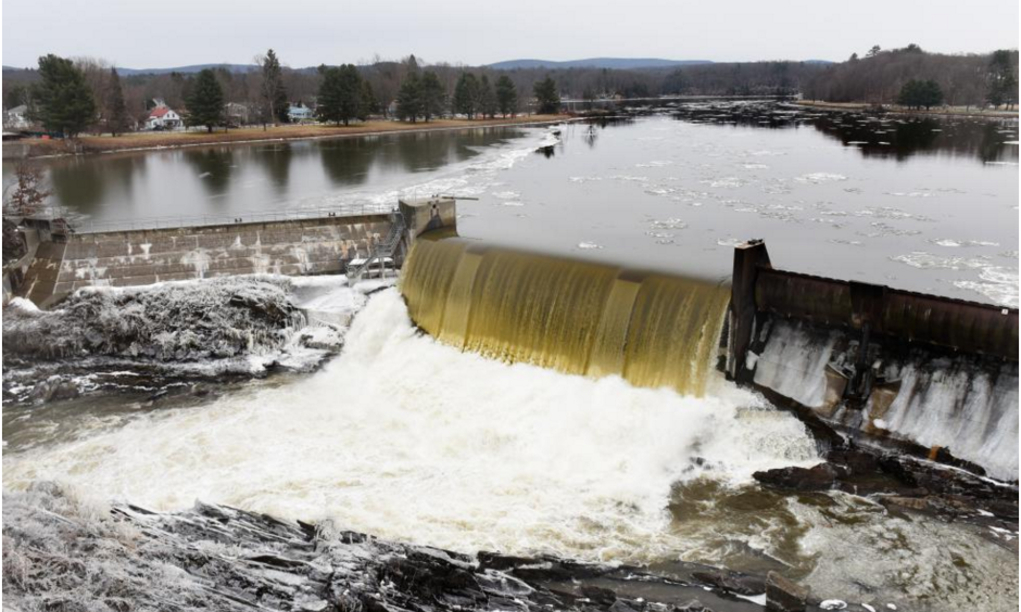 The Connecticut River flows over the Turners Falls Dam on Tuesday. Photo: Paul Franz, Recorder Staff