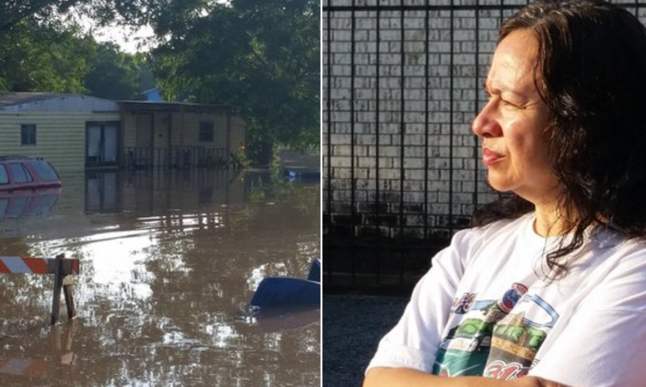 Alice Gracia surveys her flooded Rosenberg home. Says she has never seen it this bad in over 30 years. Photo: @SamanthhaKPRC