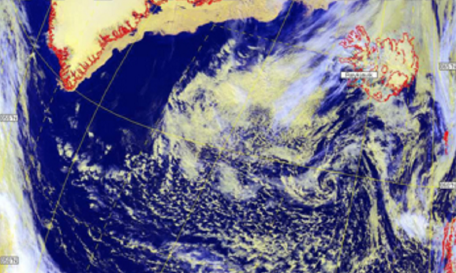 High pressure weather systems over Greenland. Image: University of Plymouth/Helen Nance/Len Wood