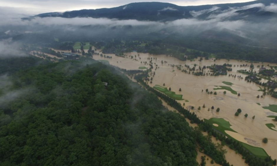 A view of the flooded Greenbrier golf courses on June 24. Photo: Richard Puckett via Terry Deremer, Greenbrier Resort