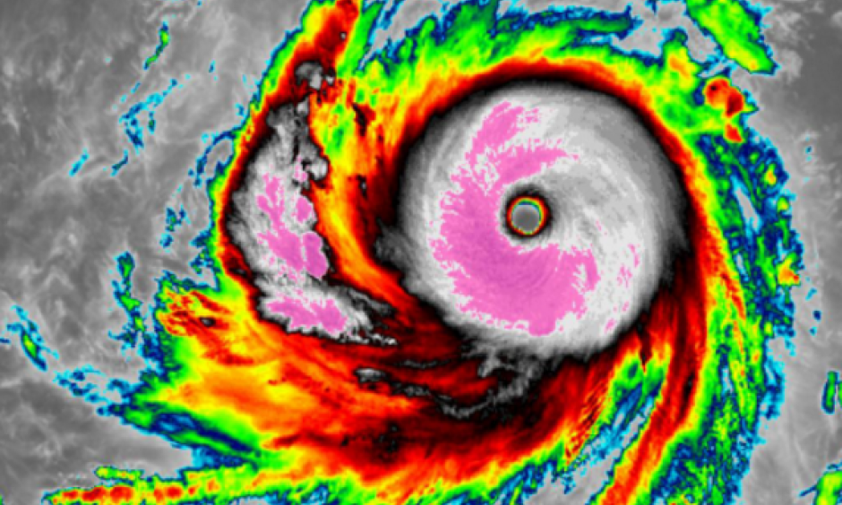 Super Typhoon Soudelor in the northwest Pacific Ocean ballooned from the equivalent of a category 2 to a category 4 in just 12 hours. Image: University of Wisconsin/CIMSS/JMA/Himawari-8