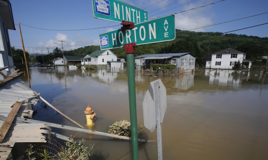 Homes immersed by flooding in Rainelle, W.Va., on June 25. Photo: Steve Helber, AP