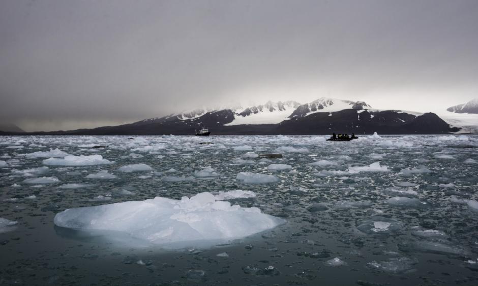 An ice-filled fjord near Svalbard, Norway, which experienced a record mild winter in 2016. Image: Getty Images, Moment RF