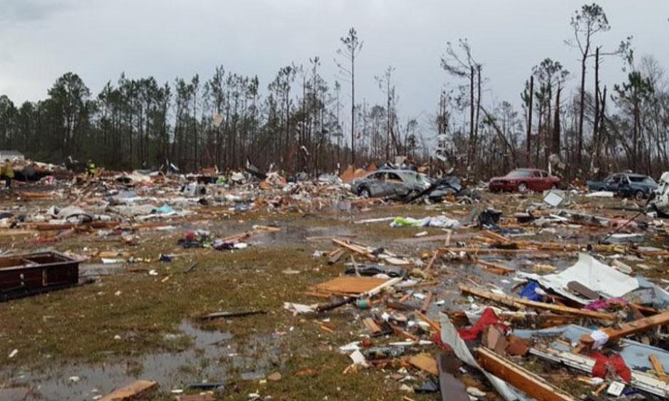 Damage to the Sunshine Acres trailer park near Adel, Georgia, caused by a likely tornado. Image: WALB