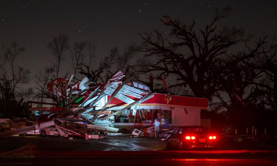 Among the structures damaged by a tornado that moved through Albany, GA, on Sunday, Jan. 22, 2017, was this gas station. Photo: Branden Camp, AP