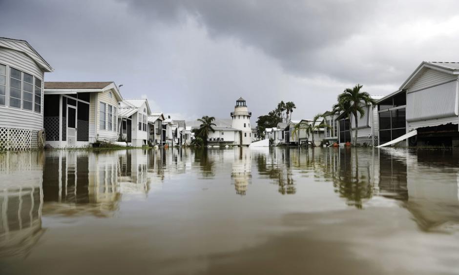 A mobile home community is flooded in the aftermath of Hurricane Irma in Everglades City, Fla., on Sept. 11. Photo: David Goldman, AP