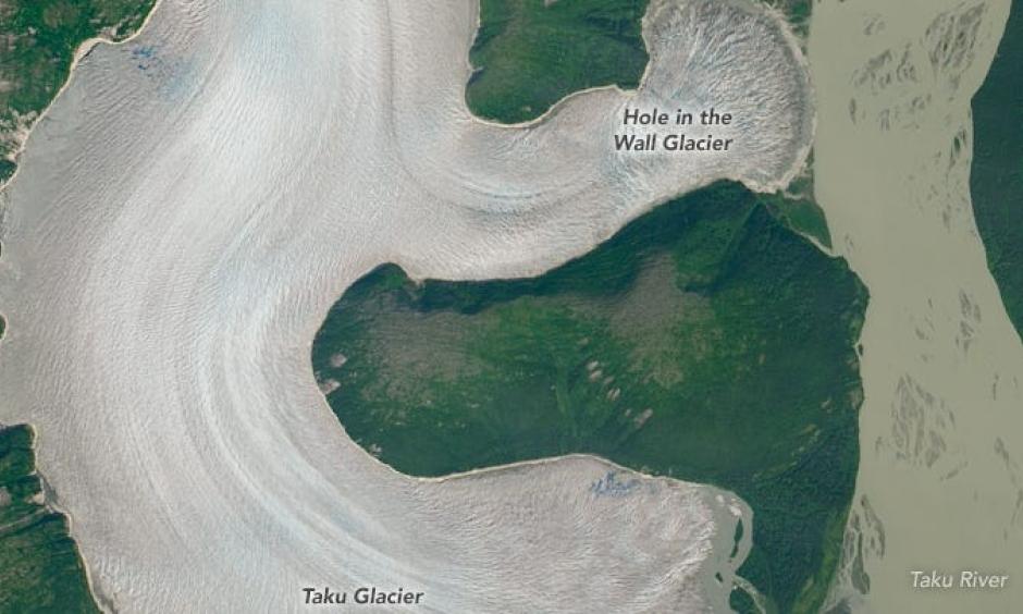 Thick mountain glaciers are melting in Alaska as temperatures warm.