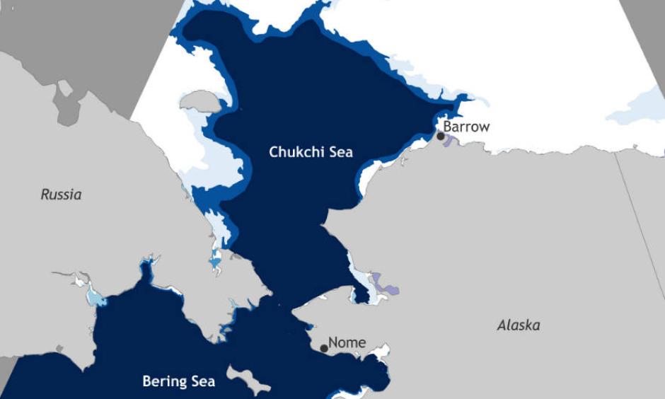 Record low ice extent was recorded in the Bering and Chukchi Seas in late November 2017. Image: NOAA