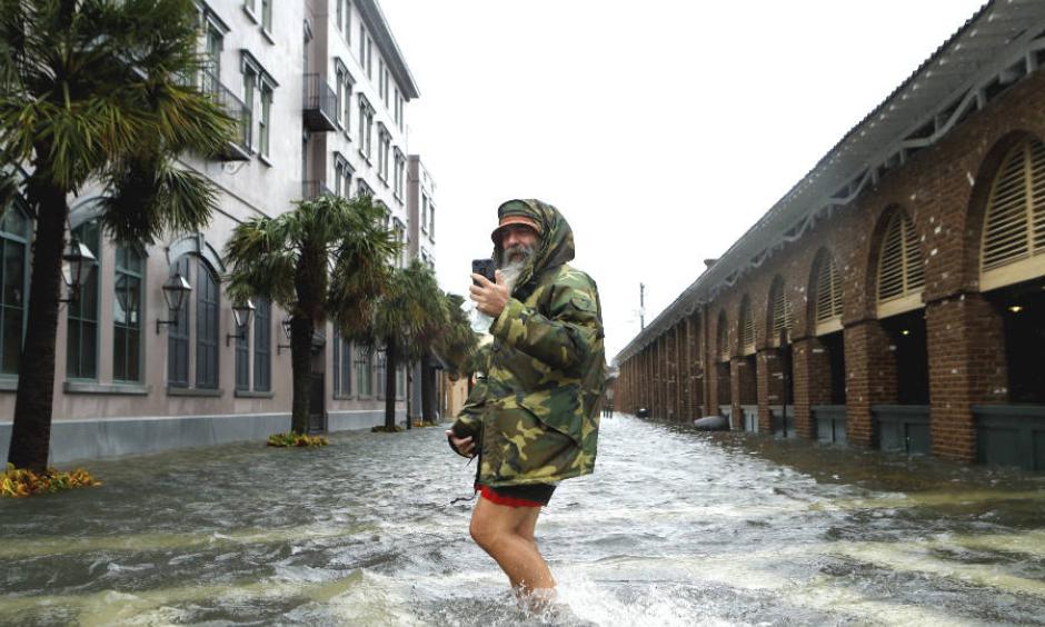 Rising sea levels increase the risk of storm surge flooding in coastal cities like Charleston, South Carolina, shown here after Hurricane Matthew. Photo: Brian Blanco, Getty Images