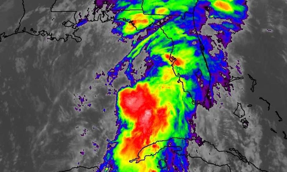 Infrared NOAA GOES image of Tropical Storm Colin as of 1445Z (10:45 am EDT) Monday, June 6, 2016. Image: NASA