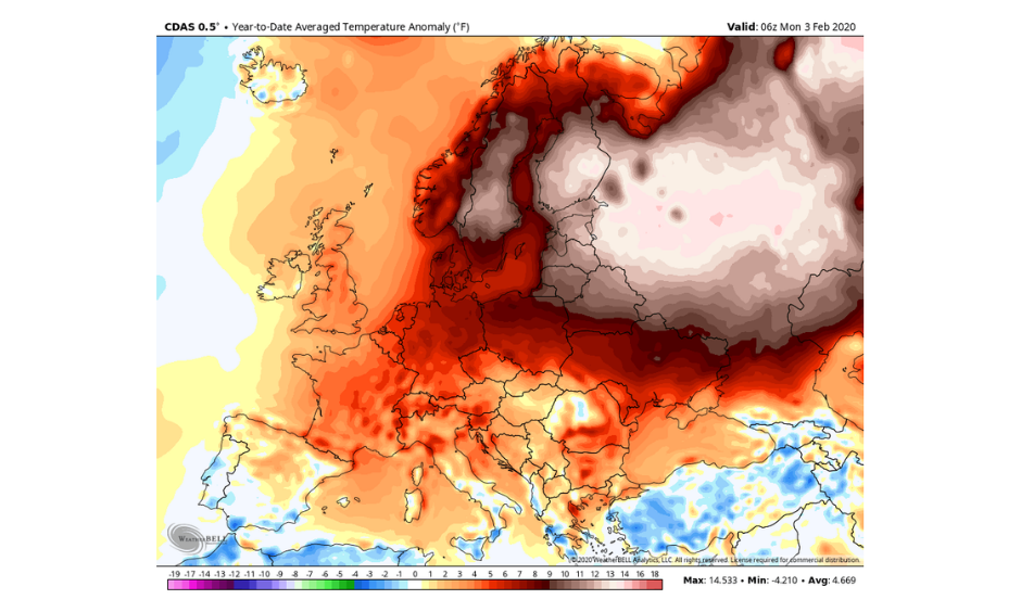 warmest January in Europe