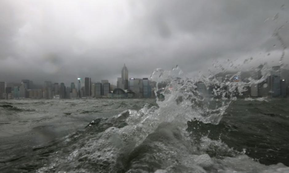 strong waves at Victoria Harbour in Tsim Sha Tsui as Typhoon Pakhar hits Hong Kong days after Hato. Photo: Felix Wong