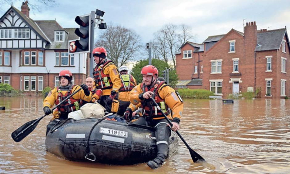 Rescue services in Carlisle during the floods caused by Storm Desmond. Photo: Financial Times