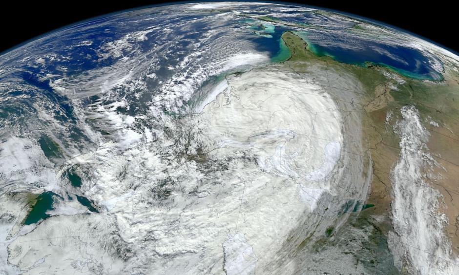 A NASA image of Hurricane Sandy moving along the United States' East Coast. Extreme weather events like this are becoming more frequent, but scientists still face challenges when attributing any one storm to climate change. Photo: Alamy Read