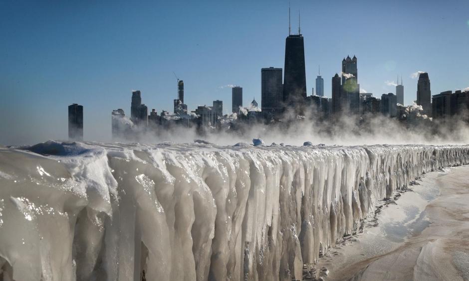 Ice covers the Lake Michigan shoreline on Wednesday in Chicago. Photo: Scott Olson, Getty Images
