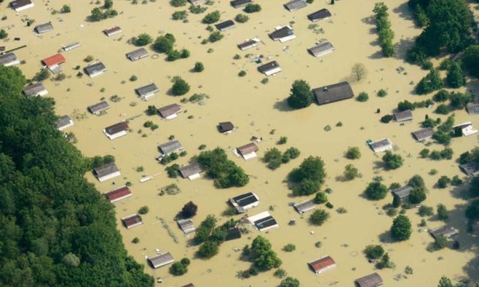 Aerial view of the flooded Danube River in Deggendorf, Germany on Friday, June 7, 2013. Photo: AP/Armin Wegel