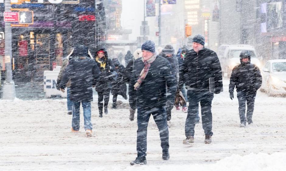 Pedestrians navigate Times Square in New York City, during a snowstorm on Jan. 4, 2018. Photo: Michael Brochstein/SOPA Images/LightRocket via Getty Images