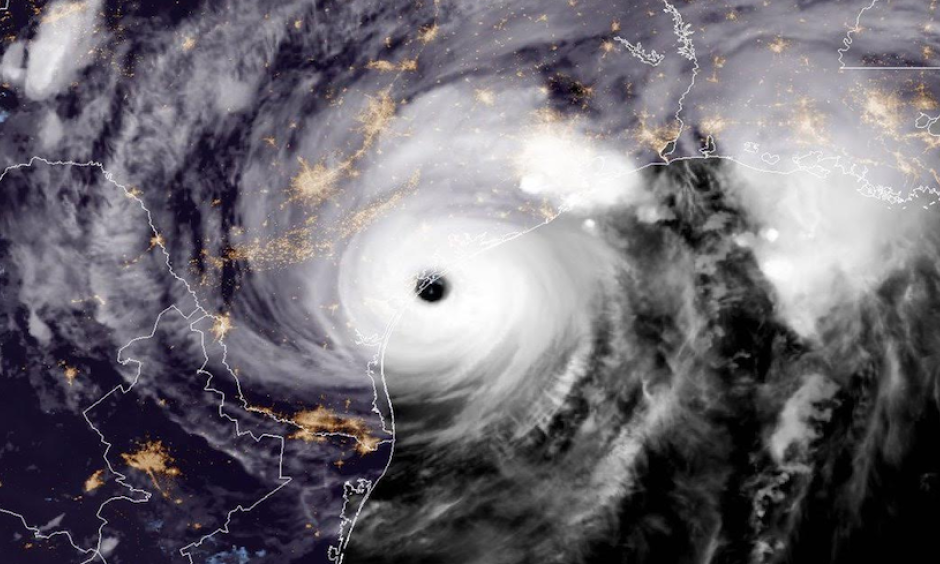 GOES-16 geocolor image of Harvey making landfall in Texas at 8 pm CDT August 25, 2017. Photo: NOAA Satellites. GOES-16 imagery is preliminary and non-operational.