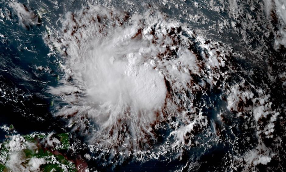 Visible-wavelength GOES-16 satellite image of Potential Tropical Cyclone 9 before it became Harvey, taken at 1515Z (11:15 am EDT) Thursday, August 17, 2017. GOES-16 data are preliminary and non-operational. The RAMMB site also has a "floater" loop zoomed in on Harvey, but this will be dark at night. Photo: RAMMB / CIRA@CSU