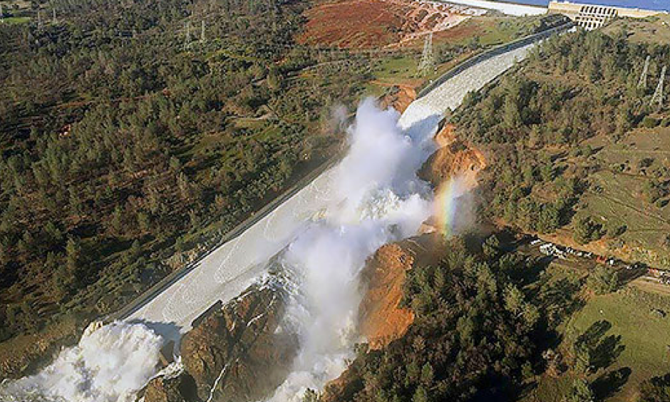An aerial photo released by the California Department of Water Resources shows the damaged spillway with eroded hillside in Oroville, Calif. Photo: William Croyle, via AP