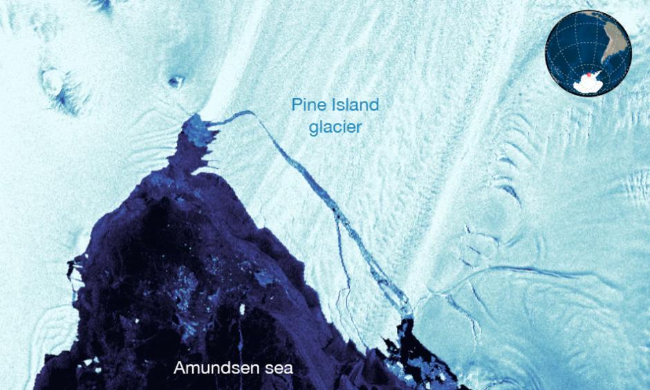 The Pine Island Glacier calves 100 square miles of ice. Image: Stef Lhermitte