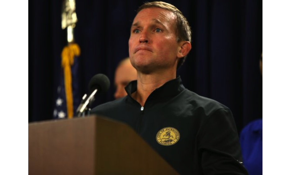 Jacksonville Mayor Lenny Curry assesses Hurricane Matthews impact, hours before the storm hits its peak in Jacksonville on Friday. Photo: Joe Rondone, Democrat