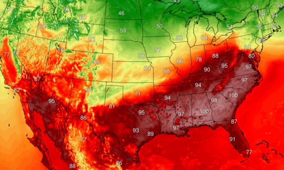 Extreme heat is forecast to blanket the Southeast and mid-Atlantic this week. Credit: Climatereanalyzer.org
