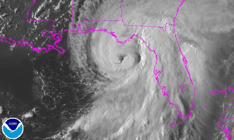 Hermine approaching landfall in Florida at 6:15 pm EDT September 1, 2016. Image: NOAA