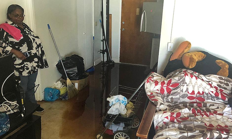 Debbie Williams of Wilmington, N.C., has to walk through a stagnant pool in her apartment. This is where she's been sleeping. Photo: Adam Aton, E&E News