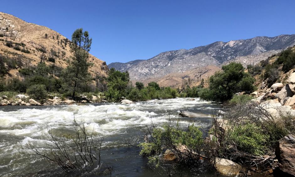 The Kern River's water is 10-times stronger than it was a year ago, after near-record snowmelt from California's wet winter flows down from Mount Whitney in the Sierra Nevada. Photo: Nathan Rott, NPR