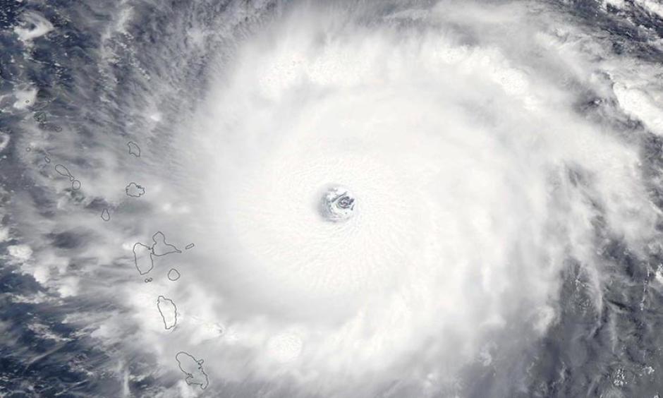 MODIS image of Hurricane Irma taken on Tuesday afternoon, September 5, 2017. At the time, Irma was a Category 5 storm with 185 mph winds. Image: NASA
