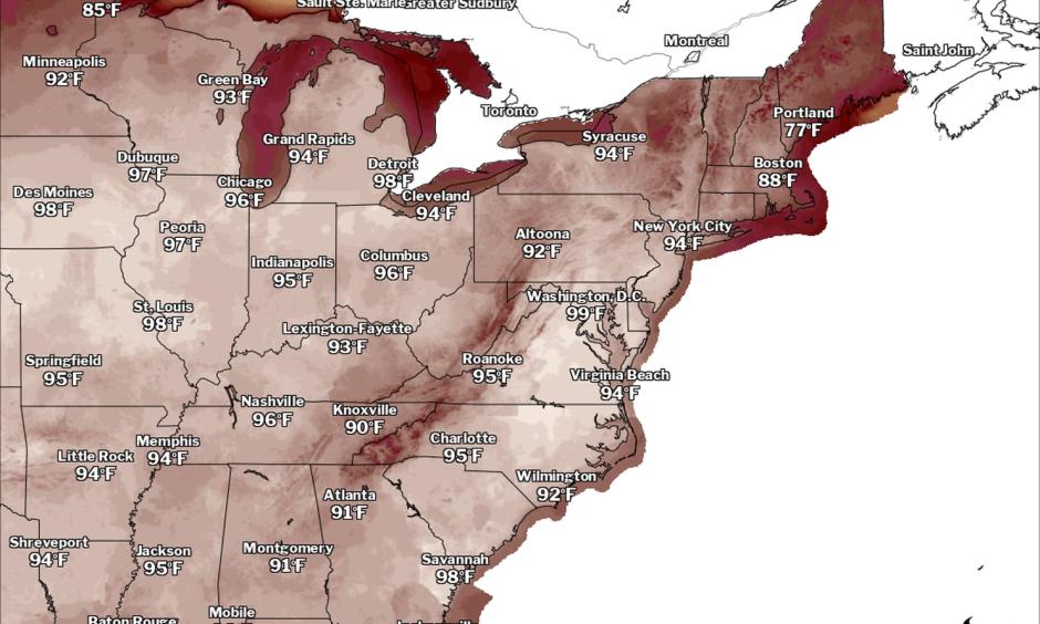 Forecast high temperatures on Friday. Credit: The National Weather Service